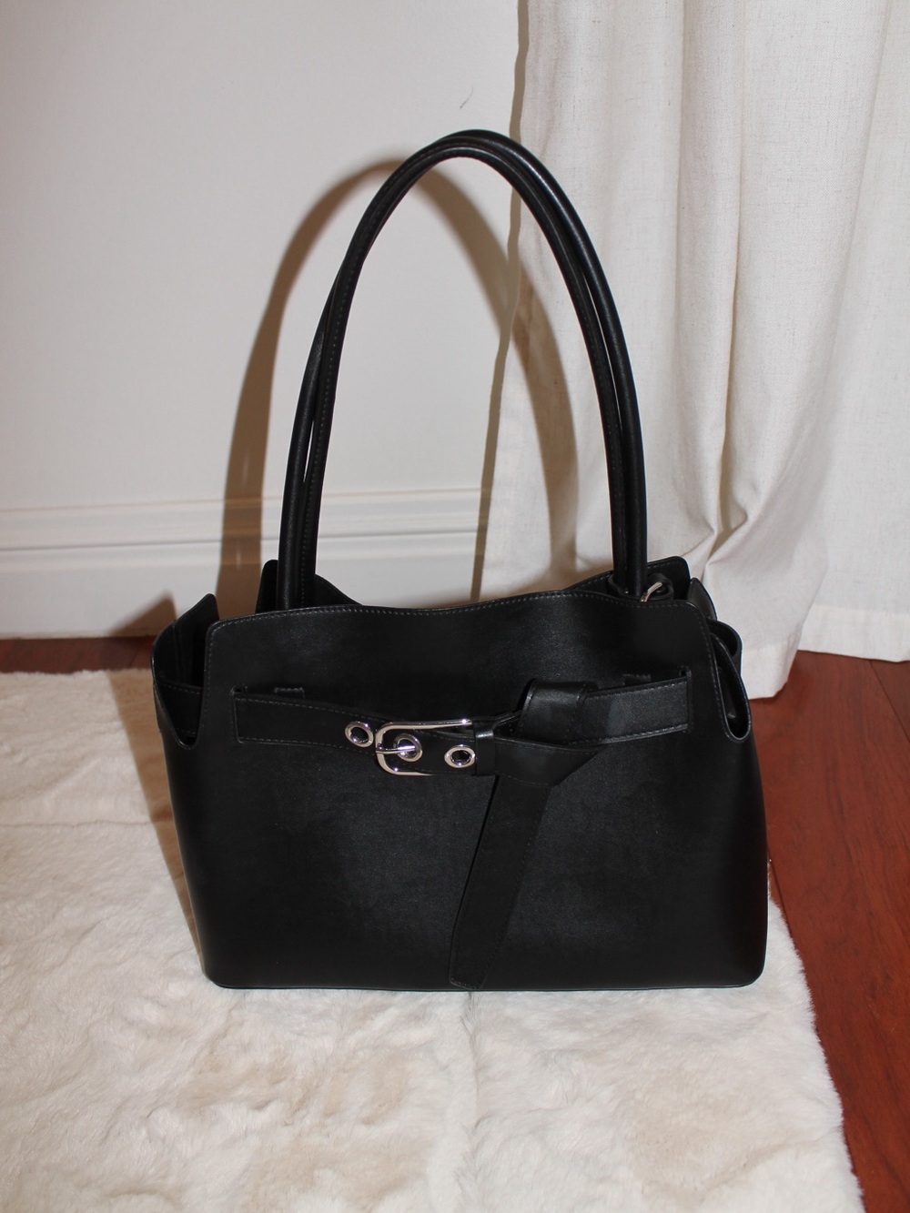 H&M Black Shoulder Tote with Silver Buckle Detail